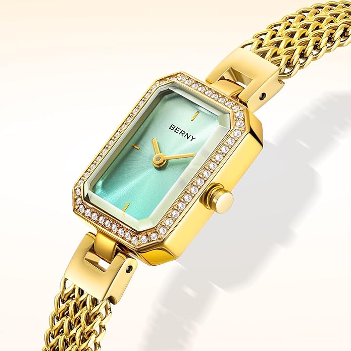 BERNY Silver Watches for Women Ladies Wrist Watch and Bracelet Set Dainty Quartz Bracelet Watch Premium Crystal Accented Fashion Luxury Birthday Present for Women