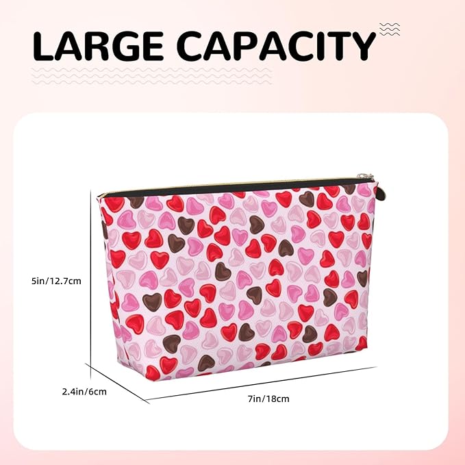 Cute Valentine's Day Hearts Makeup Bag Zipper Pouch Travel Portable Cosmetic Bag Organizer for Women