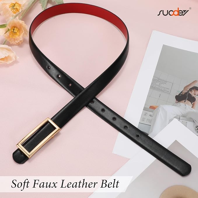 SUOSDEY Women Reversible Leather Belts for Jeans Pants Dresses Ladies Fashion Belts with Gold Buckle, 0.9" Width