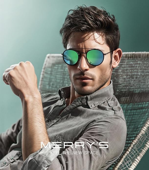 MERRY'S Retro Round Polarized Sunglasses - Unisex Double Bridge Sun Glasses