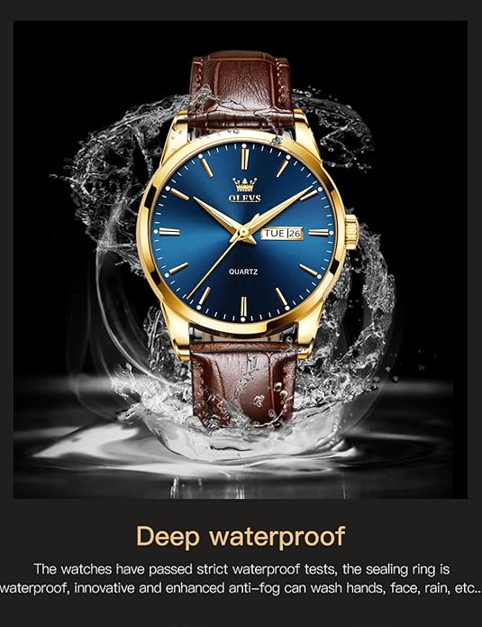 OLEVS Mens Watches, Casual Leather Watches for Men Easy to Read Quartz Number Watch with Date Waterproof Blue/Black/Silver Face Men's Wrist Watches…