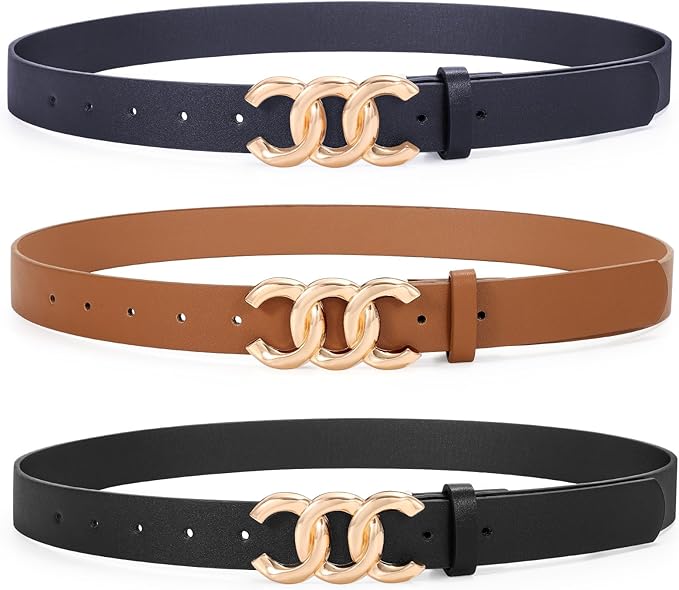 TRIWORKS 3 Pack Women's Belts for Jeans Pants Fashion Waist Belts for Ladies Leather Belts