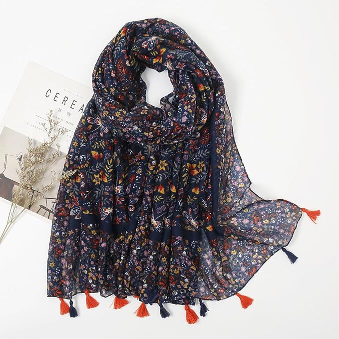 YOUR SMILE Large Boho Scarf for Women Lightweight Floral Printed Scarves Fall Winter Fashion Fringed Shawl wraps