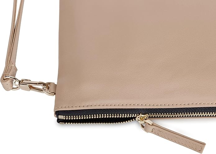 DORIS&JACKY Lambskin Leather Wristlet Clutch Purse for Women Soft Designer Slim Cell Phone Pouch Bag with Detachable Strap