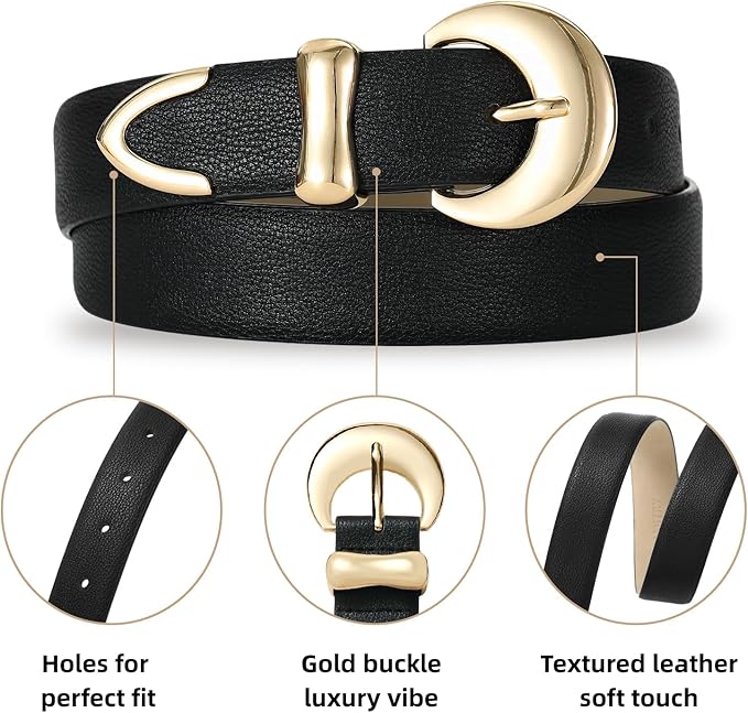 Women's Belt Fashion Buckle Premium Synthetic Leather Ladie Belts for Jeans Minimalist Design Gifts for Women