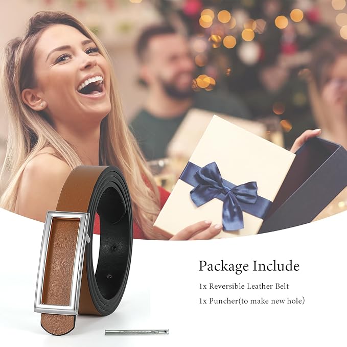 SUOSDEY Women Reversible Leather Belts for Jeans Pants Dresses Ladies Fashion Belts with Gold Buckle, 0.9" Width