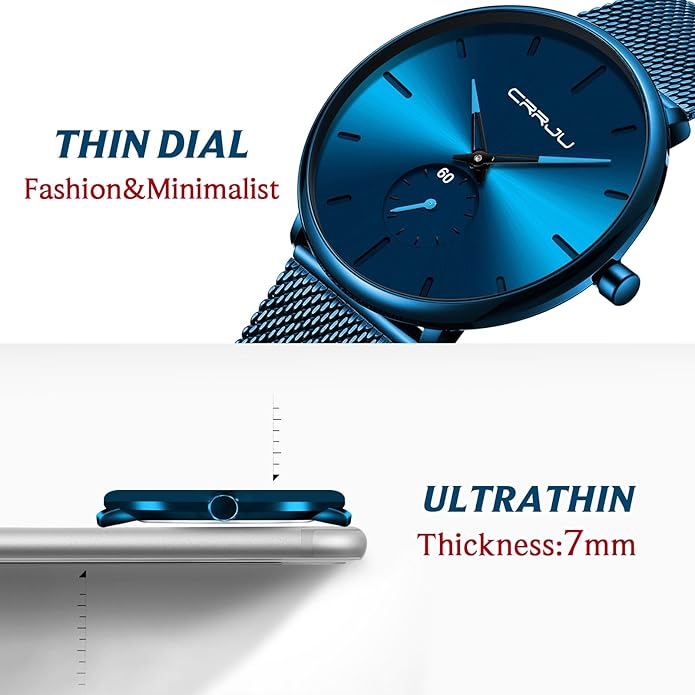 Mens Watches Ultra-Thin Minimalist Waterproof - Fashion Wrist Watch for Men Unisex Dress with Stainless Steel Mesh Band