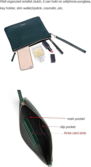 DORIS&JACKY Lambskin Leather Wristlet Clutch Purse for Women Soft Designer Slim Cell Phone Pouch Bag with Detachable Strap
