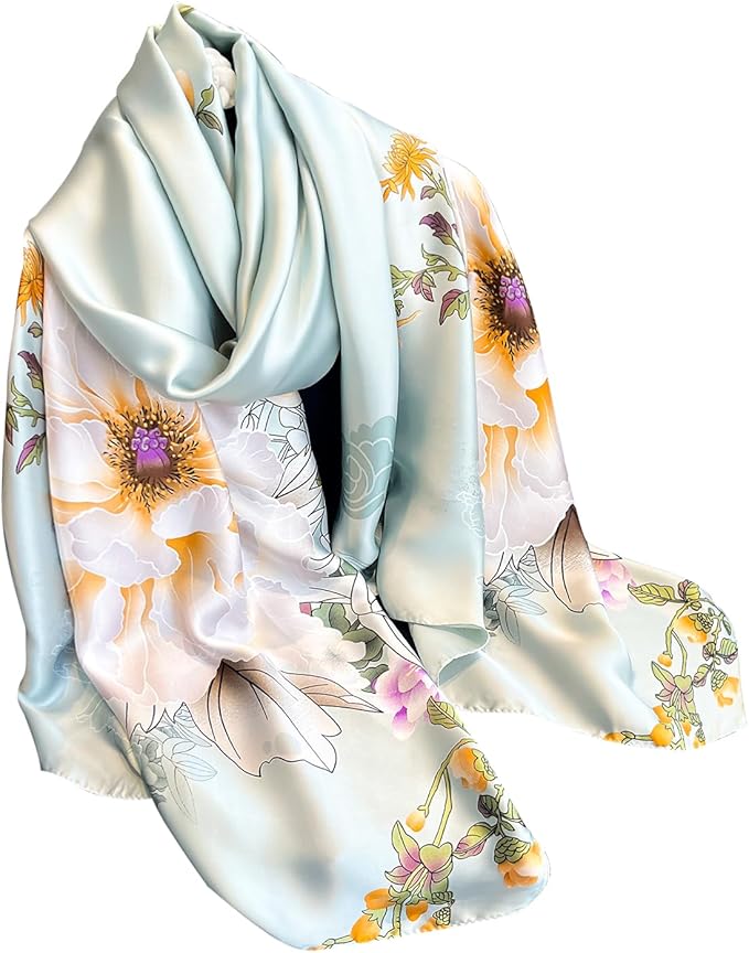 NUWEERIR Womens 100% Large Mulberry Silk Scarf Long Satin Scarf Fashion Lightweight Wraps