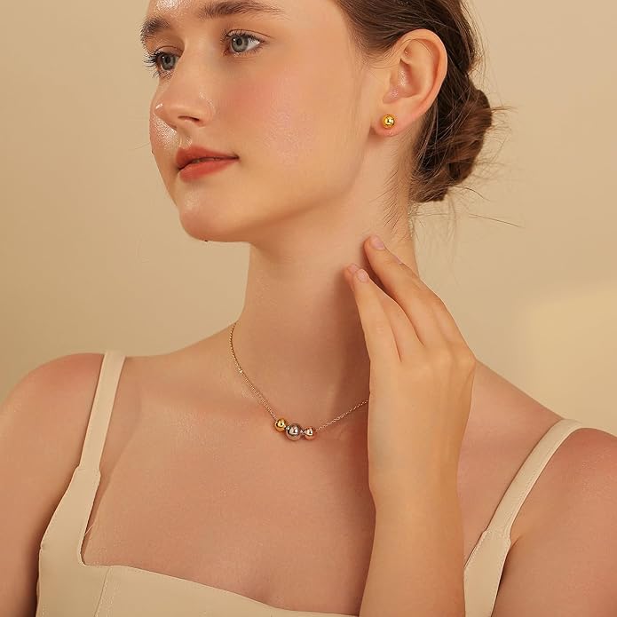 Dainty Geometric Jewelry Set for Women - Stainless Steel Necklace & Earrings Minimalist Matching Set