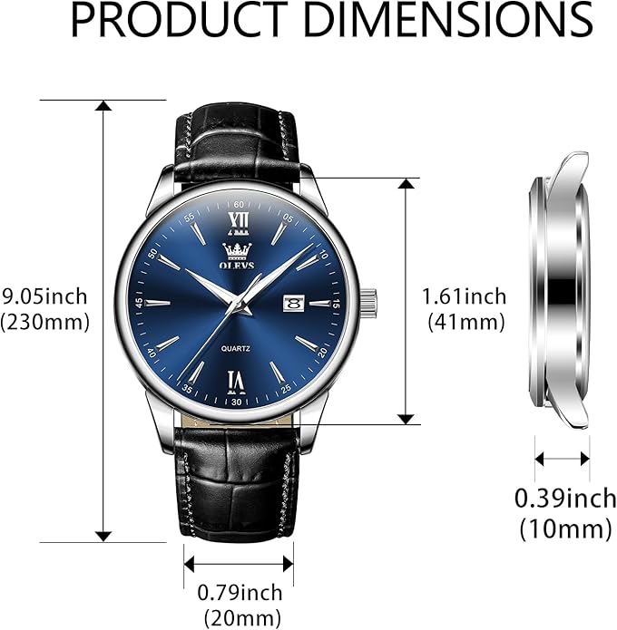OLEVS Men Leather Watch,Mens Wrist Watches,Big Face Watches for Men,Leather Band Watches for Men,Day Date Watches for Men,Waterproof Watches for Men,Men Classic Watch,Reloj para Hombres