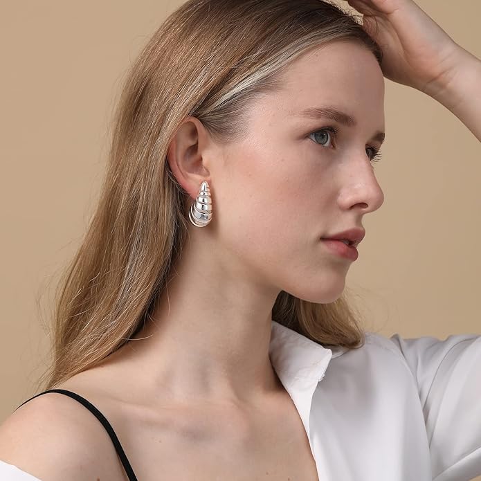 Apsvo Chunky 14K Gold Plated Hoop Earrings for Women, Lightweight Waterdrop Hollow Open Hoops, Hypoallergenic Dupes Earrings