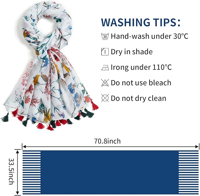 Scarf for Women Lightweight Soft Floral Leopard Printed Scarves Fall Winter Fashion Shawl Wrap with Fringe