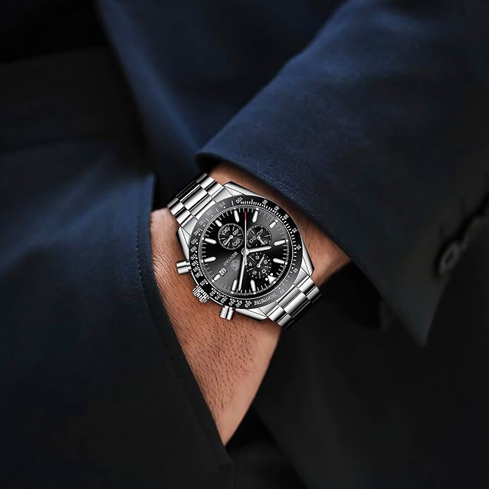 BY BENYAR Watch for Men Analog Quartz Chronograph Waterproof Luminous Designer Mens Wrist Watches Business Work Sport Casual Dress Watch with Silicone Strap Elegant Gifts for Men