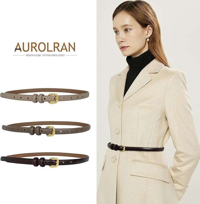 Women's Fashion Classic Metal Buckle Leather Belt with Jeans Dress