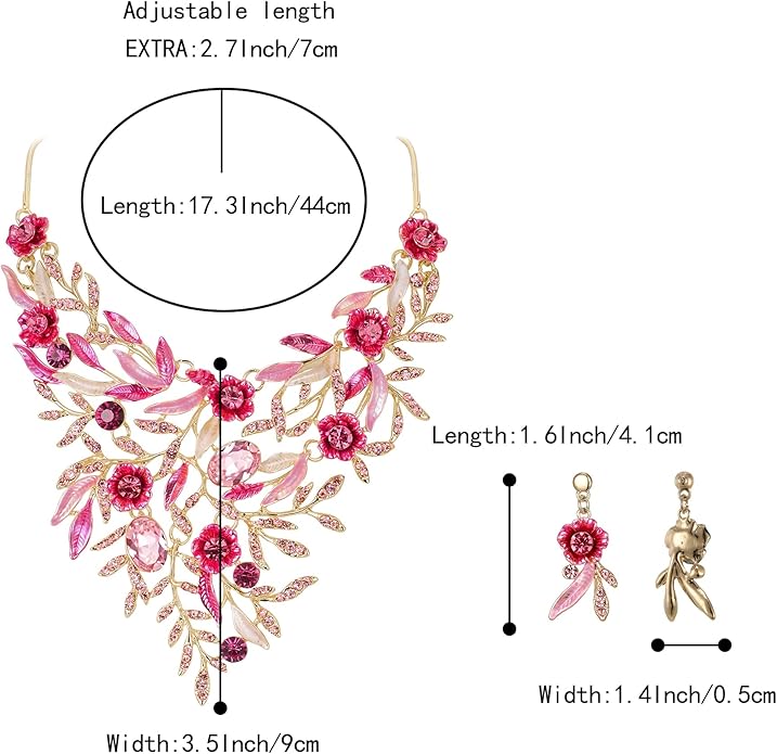 BriLove Wedding Bridal Leaf Cluster Jewelry Set for Women Crystal Flower Enamel Statement Necklace Dangle Earrings
