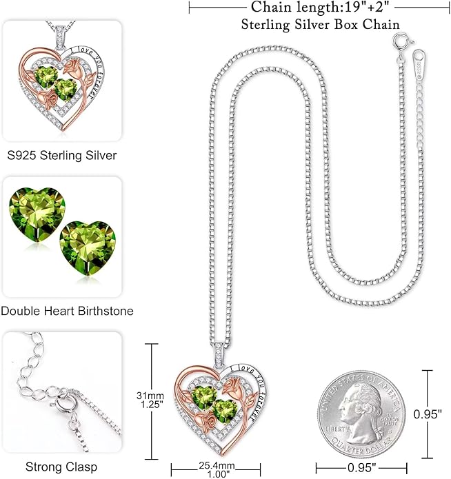 Iefil Mothers Day Gifts for Wife - Sterling Silver Birthstone Necklace Birthday Gifts for Her Wife