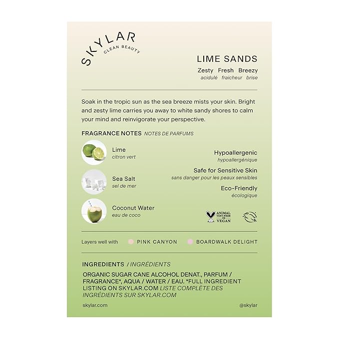 Skylar Lime Sands Eau de Parfum - Hypoallergenic & Clean Perfume for Women & Men, Vegan & Safe for Sensitive Skin - Woody Citrus Perfume with Notes of Lime, Sea Salt & Coconut Water - 50mL /1.7 Fl oz