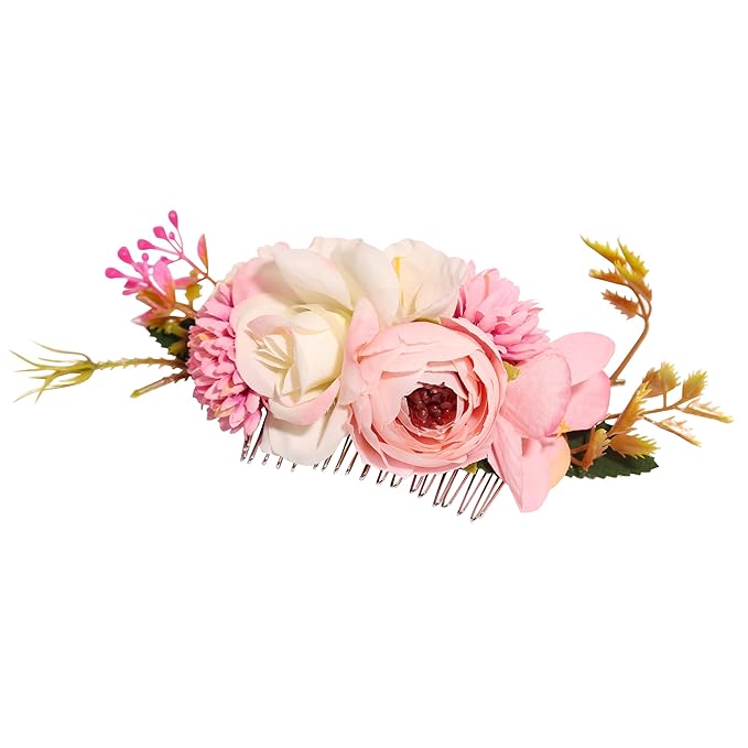Flower Hair Clip for Women - Elegant Hair Accessory for Wedding, Party & Daily Wear (Pink 1)