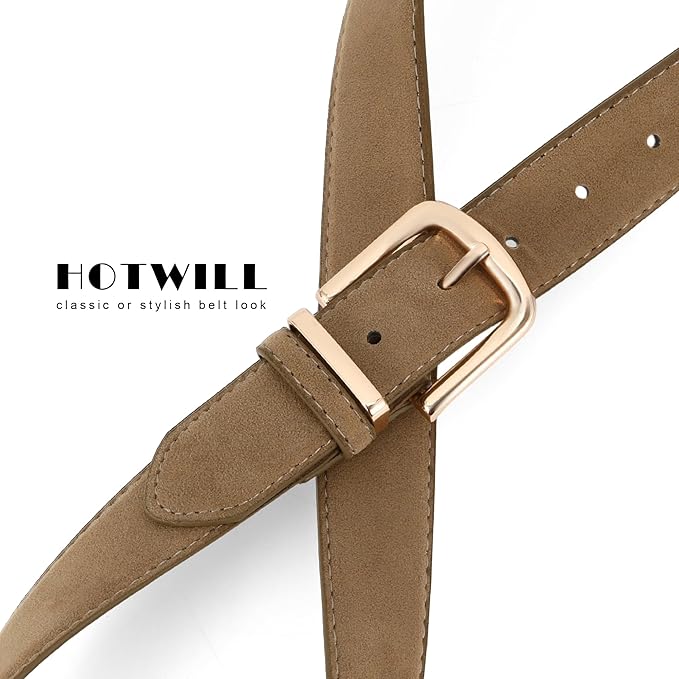 HOTWILL Women Suede Belt for Jeans Dresses Fashion Chunky Ladies Waist Belts with Gold Buckle