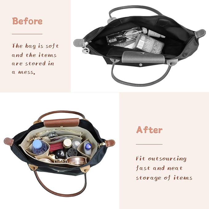 Lckaey Purse Organizer For Longchamp Purse For Long Champ Le Pliage Insert organizer1012-30khaki-L