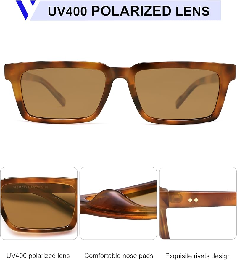 VANLINKER Retro Rectangular Polarized Sunglasses for Women Men Trendy Small Chic 80s 90s Square Sun Glasses VL9877
