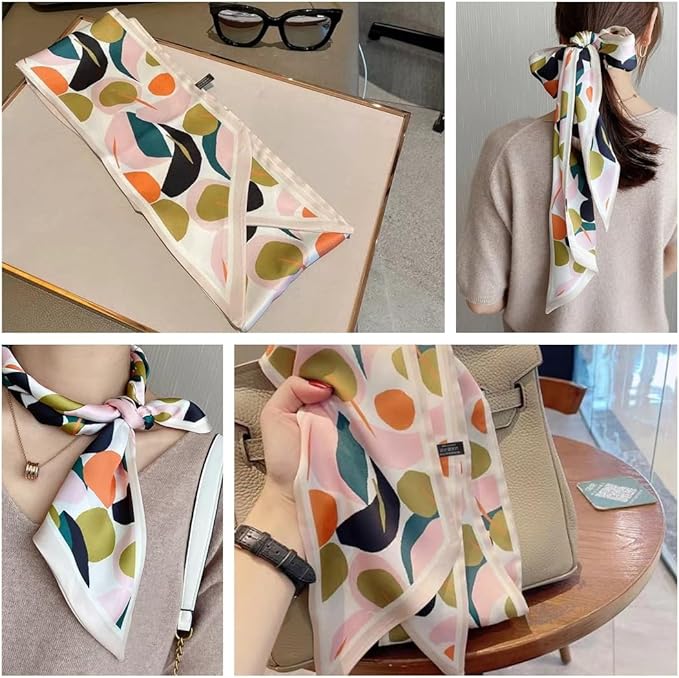 Livrerpi Silk Feeling Head Scarf Fashion Satin Hair Scarf Square Long Scarves for Women Gifts