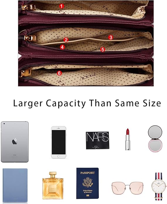 KKXIU 3 Zippered Compartments Purses and Handbags for Women Top Handle Satchel Shoulder Ladies Bags