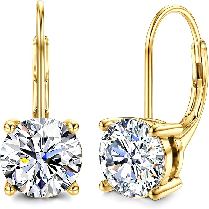 Moissanite Earrings,1.0ct-2.0ct D Color Brilliant Round Cut Earring 18K White Gold Plated Sterling Silver Dangle Earrings Moissanite Leverback Drop Earring s