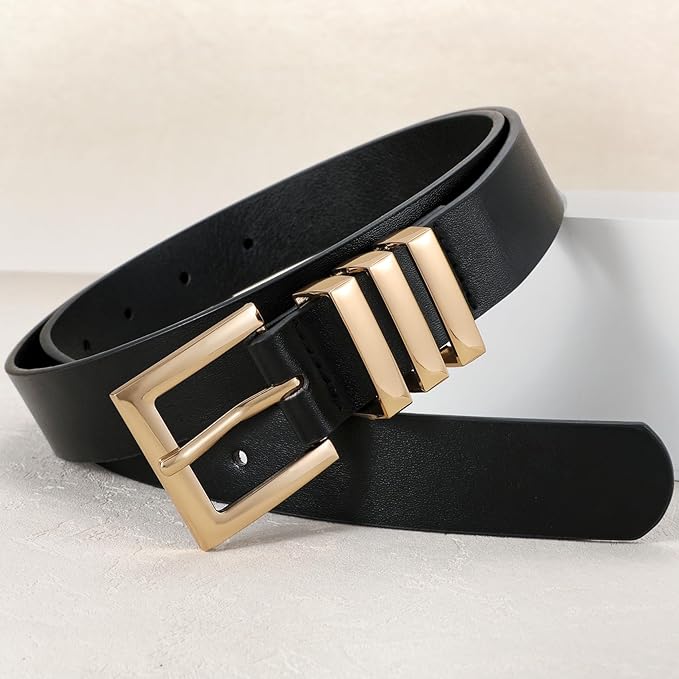 XZQTIVE Plus Size Women's Leather Belts for Jeans Pants Dress Fashion Ladies Waist Belt with Square Gold Buckle