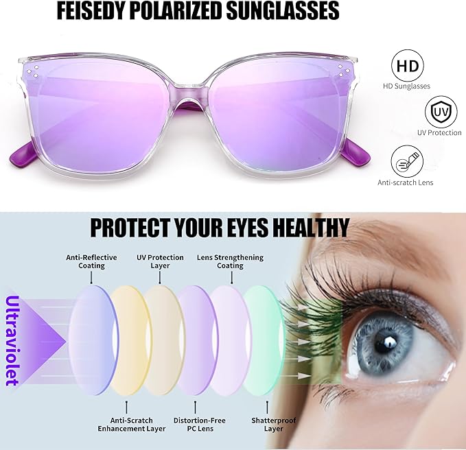 FEISEDY Oversized Polarized Sunglasses - UV400 Protection, Square Fashion Sun Glasses for Outdoor & Daily B2600