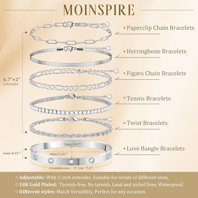 Gold Bracelets for Women Non Tarnish, Dainty 18K Gold Plated Bracelets Stack Trendy Waterproof Stackable Bangles, Cuban Link Paperclip Chain Jewelry Set Fashion Accessories Gifts for Women