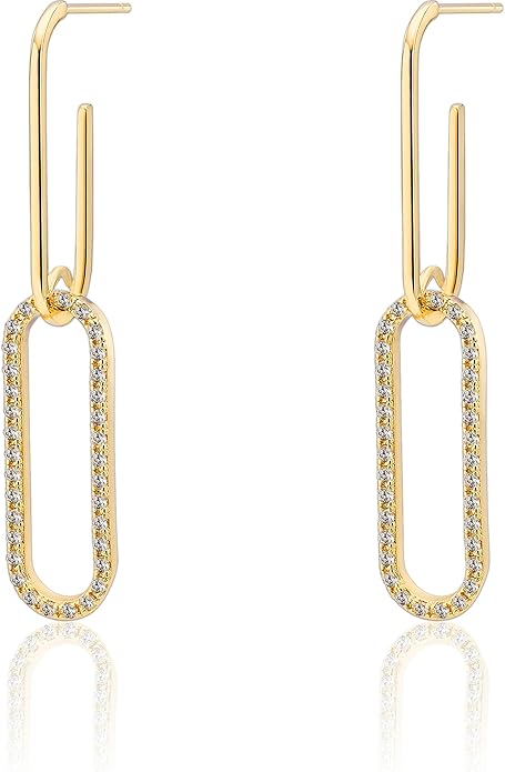 OZEL 14K Gold & Silver Plated Paperclip Chain Earrings with Cubic Zirconia – Dangle, Hoop, Huggie, Stud Styles – Women’s Fashion Jewelry Gift