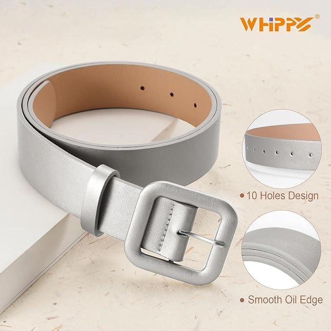 WHIPPY Women Leather Belt Candy Color Fashion Square Buckle Belt Ladies Belt for Jeans Pants Dresses