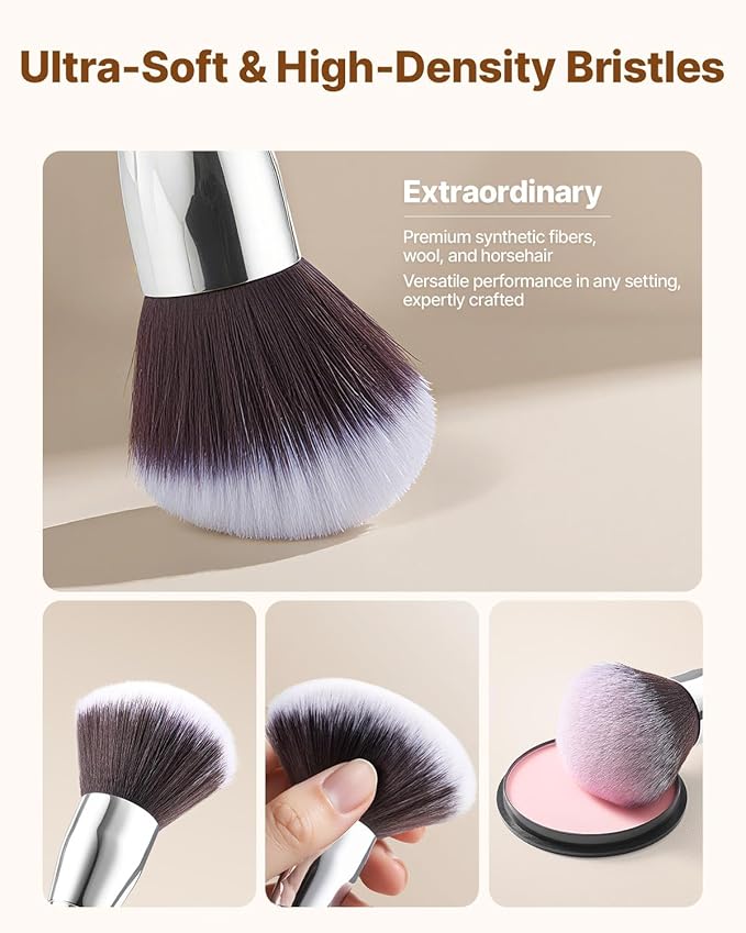 VEVOR 34-Piece Makeup Brush Set, Professional Makeup Brushes Kit for Foundation Blending Eyeshadow Concealer Blush - with Soft Bristles, Ergonomic Wood Handle, Travel-Friendly Case Included