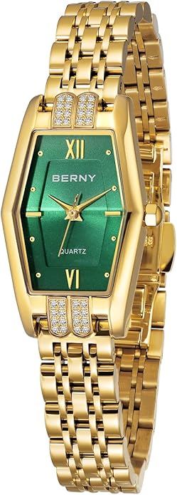 BERNY Gold Watches for Women Dainty Hexagon Ladies Quartz Wrist Watches Stainless Steel Band Fashion Analog Watch Luxury Bracelet