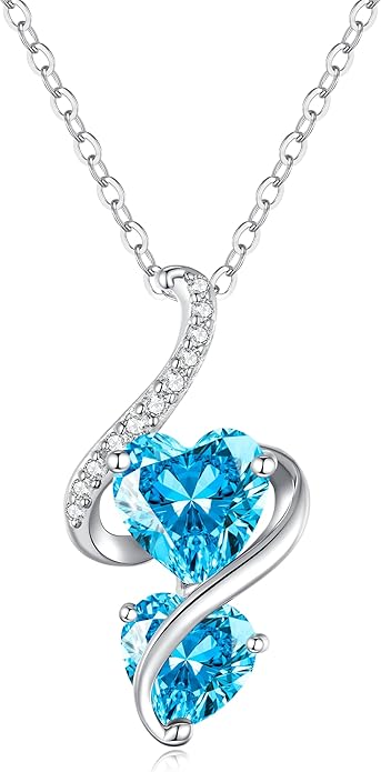 LOUISA SECRET Unique Double Heart Necklace Gifts for Wife Women, 925 Sterling Silver Tiny Birthstone Pendant Jewelry Gift for Her Girlfriend Mom Valentine's Day Anniversary Mother's Day Birthdays & Christmas