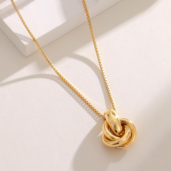 Gold Knot Pendant Necklace for Women Statement Gold Necklace 14K Gold Plated Knot Choker Trendy Jewelry