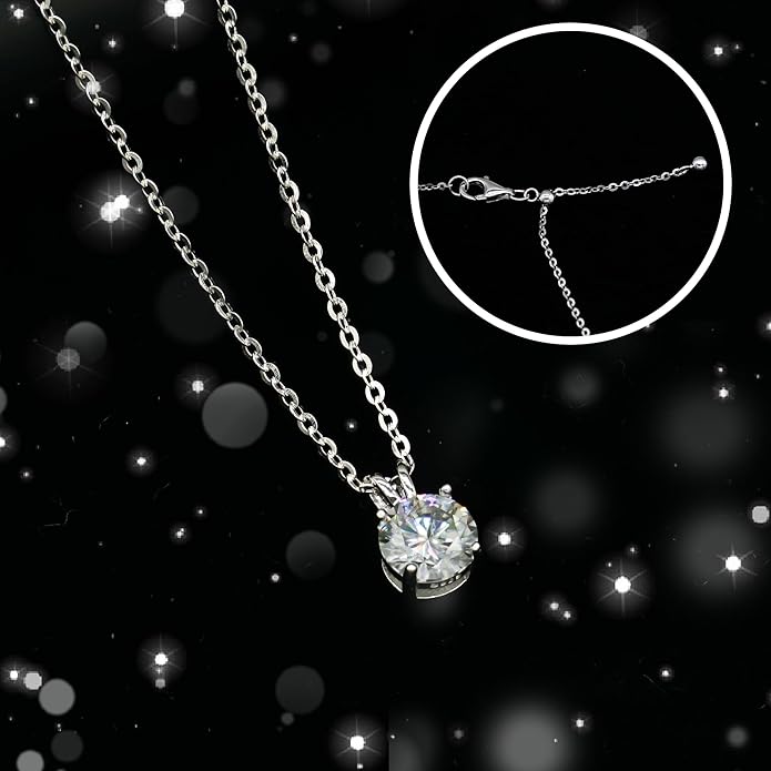 Moissanite 925 Sterling Silver Pendant Necklace 0.5-1 Carat Round Pear Cut, Dainty Elegent D Color Dancing Style with Bead Adjustable Chain Necklace for Women