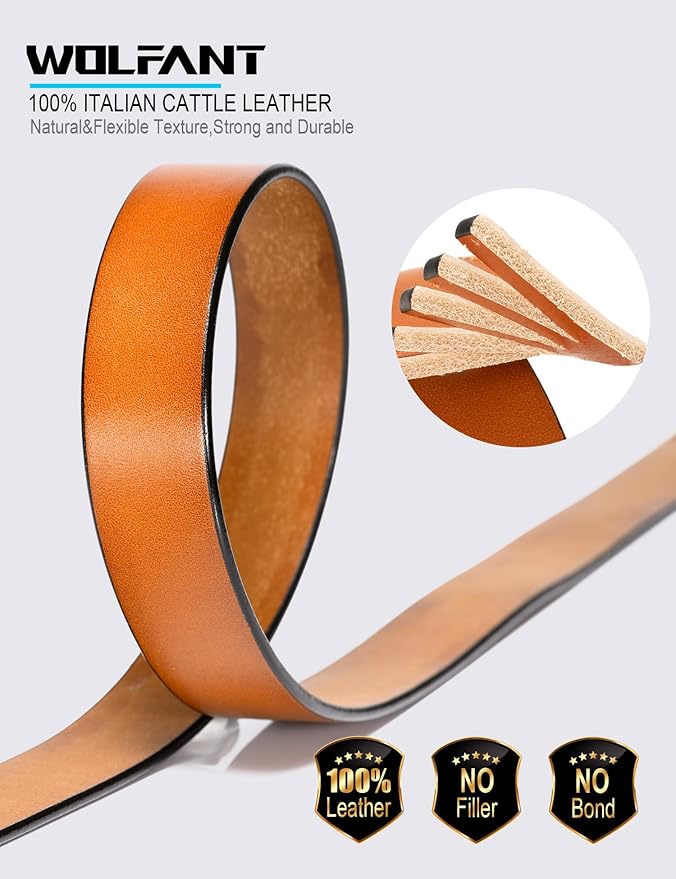 WOLFANT Womens Belts for Jeans in Gift Box,1.1" Ladies Belt with Gold Buckle,100% Italian Full Grain Real Solid Leather