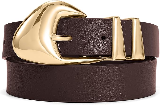 XZQTIVE Women's Leather Belts for Jeans Dress Pants Black Brown Belts for Women Ladies Waist Belts with Gold Buckle