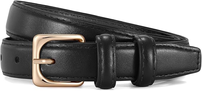 JASGOOD Women Leather Belt Fashion Ladies Skinny Leather Waist Belt for Pants Jeans Dress with Gold Buckle