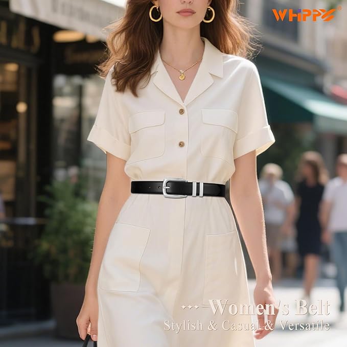 WHIPPY Women's Leather Belts for Jeans Pants Fashion Ladies Belt Gold Buckle Belts for Women
