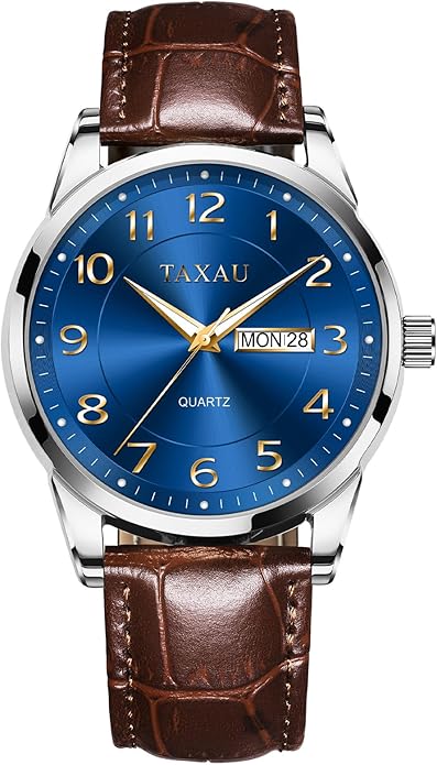 Watch Men,Big Face Watch for Men,Leather Band Wrist Man Watches,Classic Date Day Watches Mens Analog Waterproof Relojes para Hombres Blue/Gray/White/Black Dial