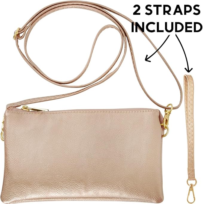 Vegan Leather Wristlet Purse for Women - Small Clutch Purse with Shoulder and Wrist Straps