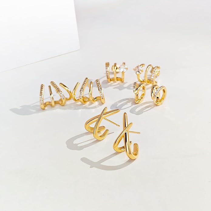 IMBOS Earrings for Women Trendy 14K Gold Stud Earrings Claw Earring Dainty Simple Minimalist Gold Earring Hypoallergenic Jewelry for Women Gifts
