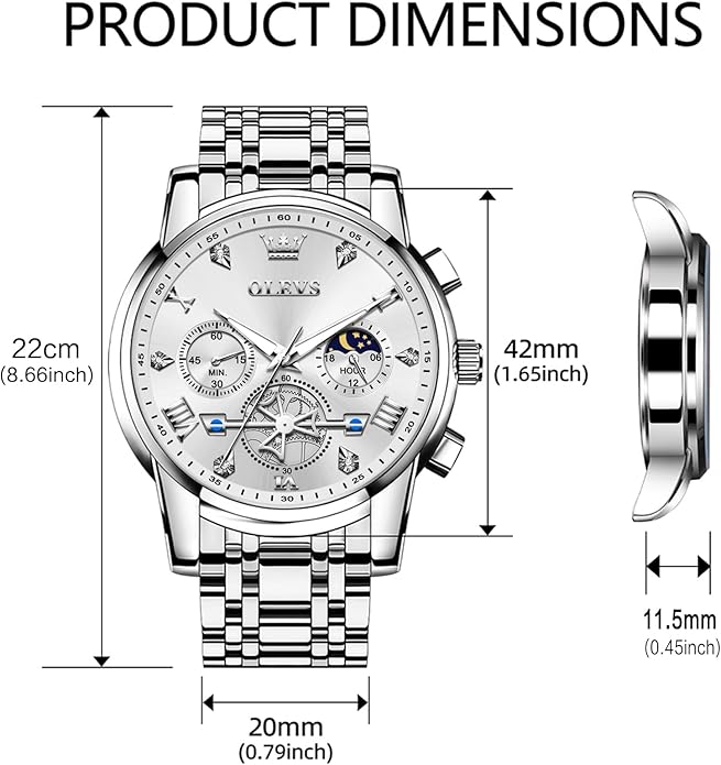 OLEVS Watches Men Waterproof Luxury Big Face Mens Watch Stainless Steel Quartz Analog Dress Watches for Men Luminous Multifunction Man Watch Relojes De Hombre