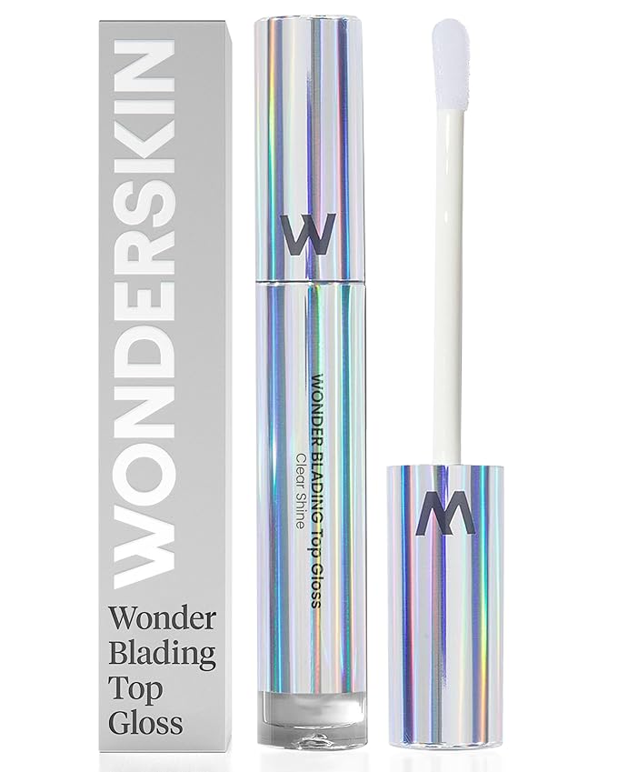 Wonderskin Lip Gloss Blading Top Gloss, Clear Glitter Lip Gloss, Hydrating and High Shine Finish Lip Makeup (Clear Shine)
