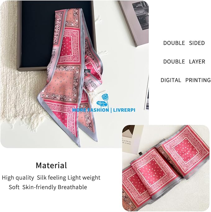 Livrerpi Silk Feeling Head Scarf Fashion Satin Hair Scarf Square Long Scarves for Women Gifts