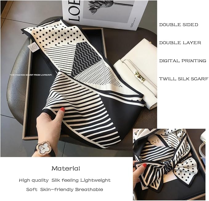 Livrerpi Silk Feeling Head Scarf Fashion Satin Hair Scarf Square Long Scarves for Women Gifts